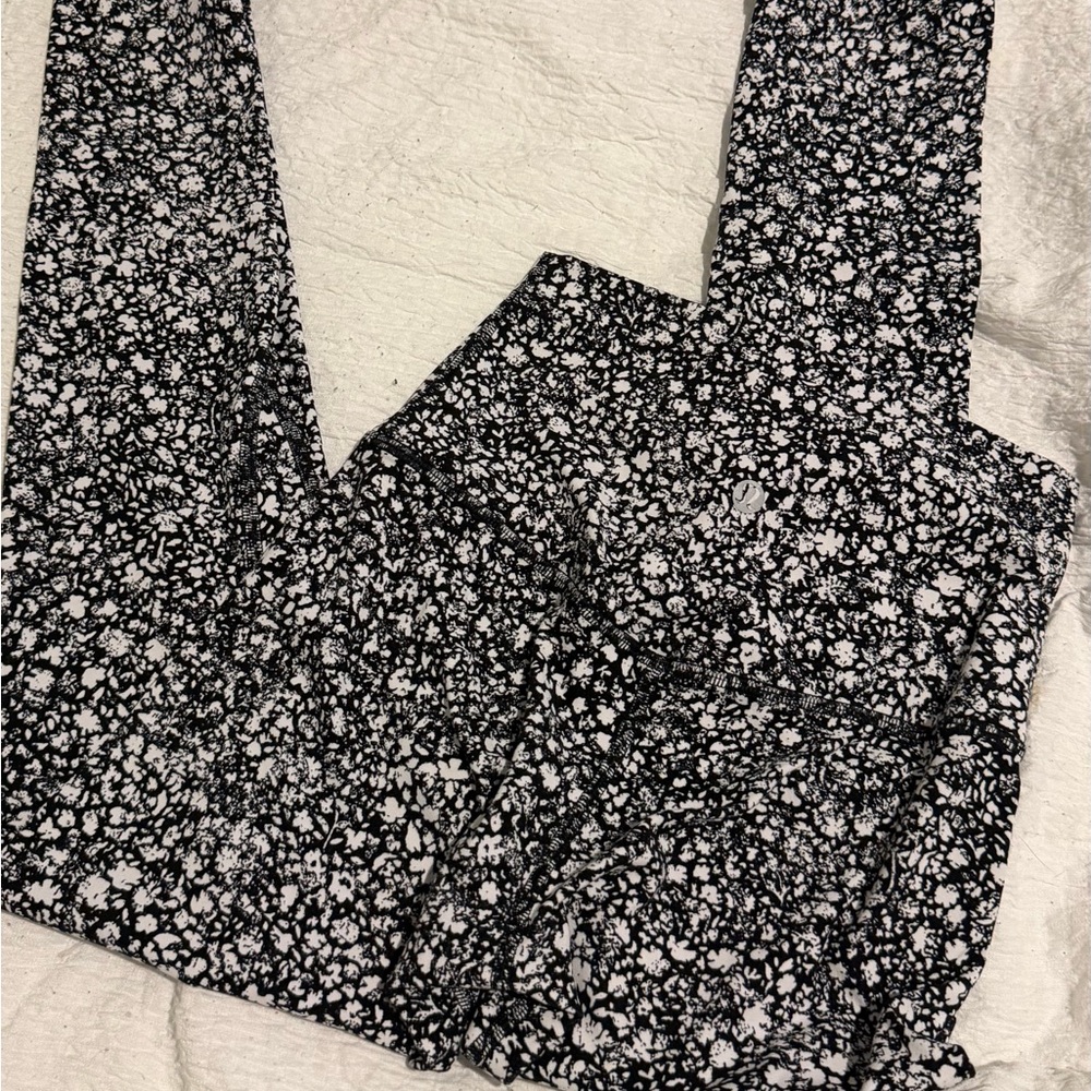 lululemon athletica Black and White Floral Leggings